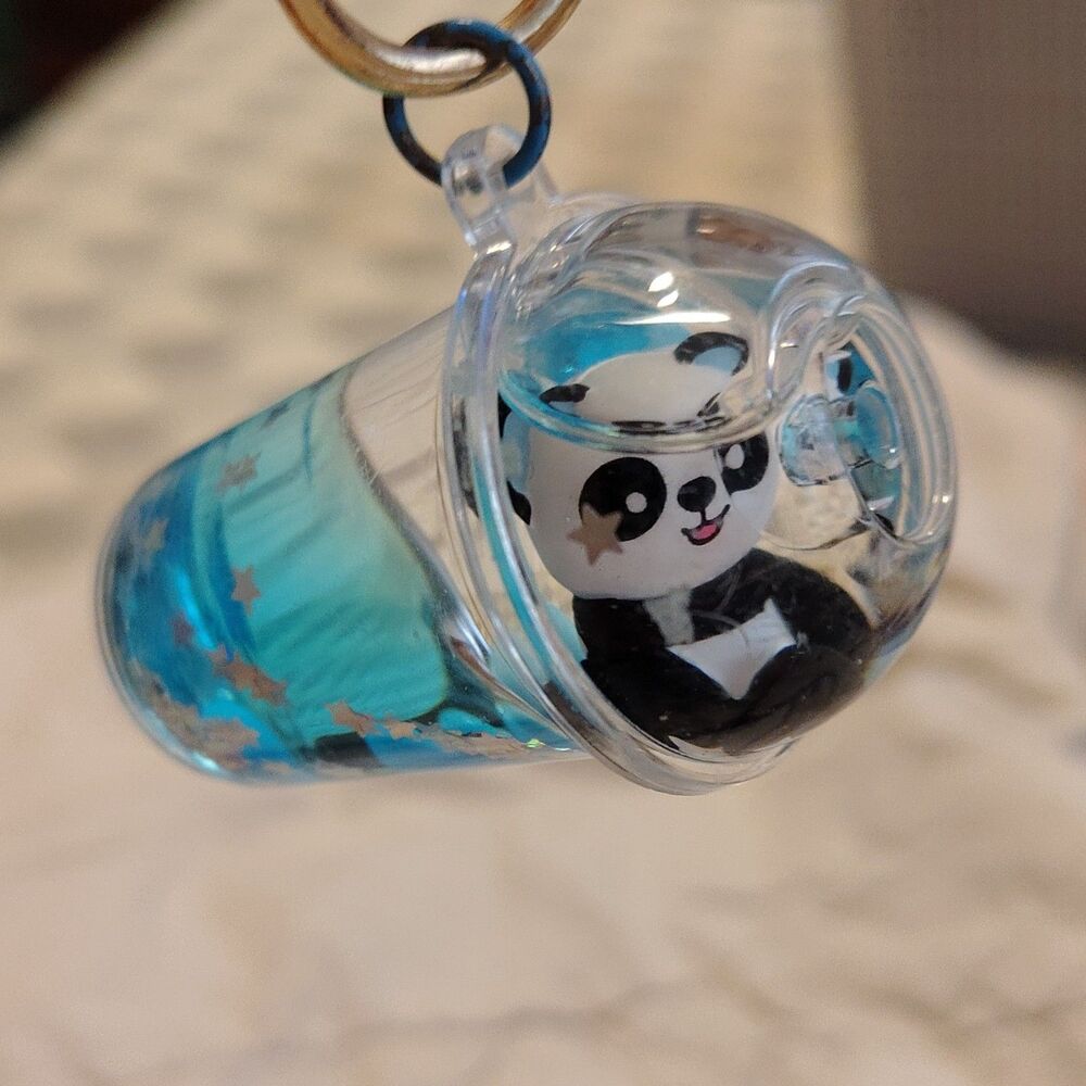 Panda Keychain Blue Black White Plastic Detachable Keyring Animal Modern